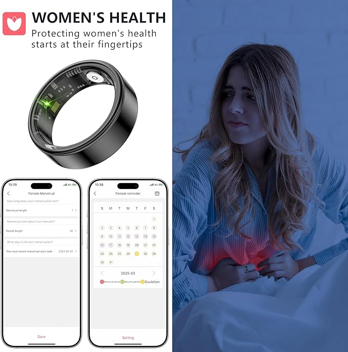 Thin Smart Ring for Fitness & Health Tracking -Pedometer,Sleep/Heart Rate/Blood Oxygen Monitor, Gesture Control / 5ATM Waterproof -No APP Subscription Compatible with Android& iOS (Black, 9)