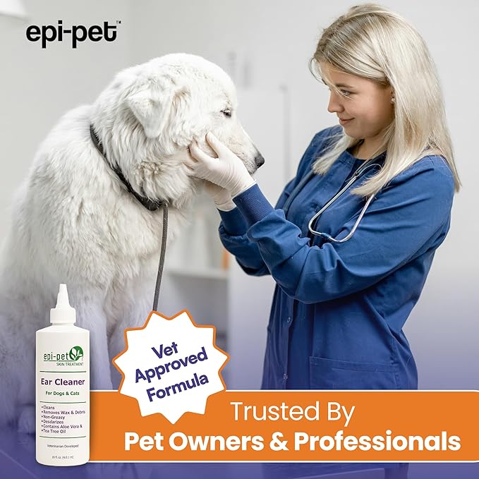 Dog & Cat Ear Cleaner Solution with Aloe Vera & Tea Tree Oil – Removes Itchy Ear Wax, Debris, Odor – Ears Wash, Drops & Flush for Pets, Dog Ears Cleaning, Cat Cleaner (16 oz- Pack of 2)