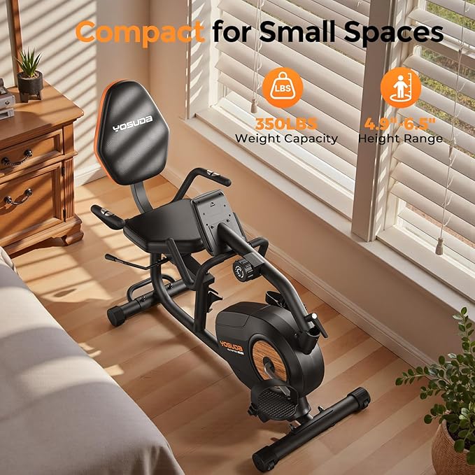 YOSUDA Recumbent Exercise Bike for Home,Magnetic Staionary Bike for Seniors/Adults with Adjustable Seat, 350LB Capacity, 16-level Resistance, LCD Monitor & Pulse Sensors