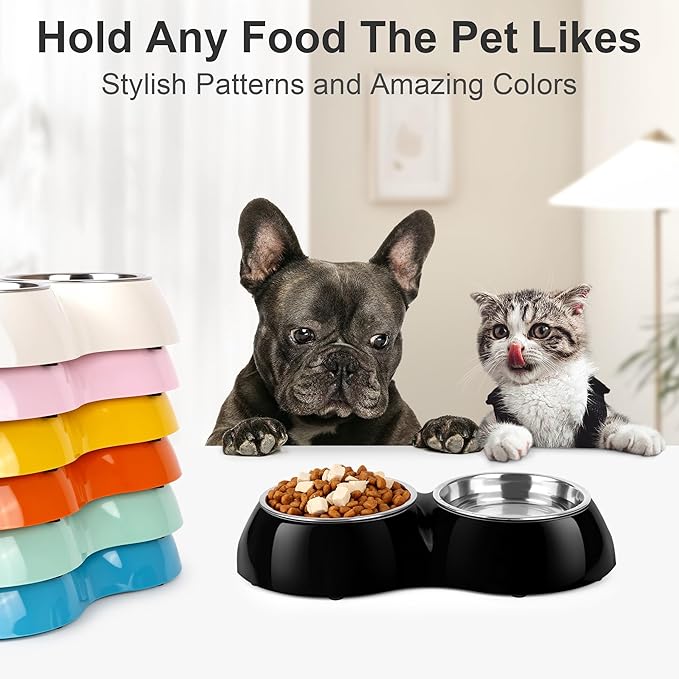 Stainless Steel Dog Bowls Set β Dual Non-Slip Pet Dishes with 2 Small (1 Cup*2) Bowls & Durable Resin Stand β Food & Water Feeder for Puppies, Cats, and Medium Dogs β Black