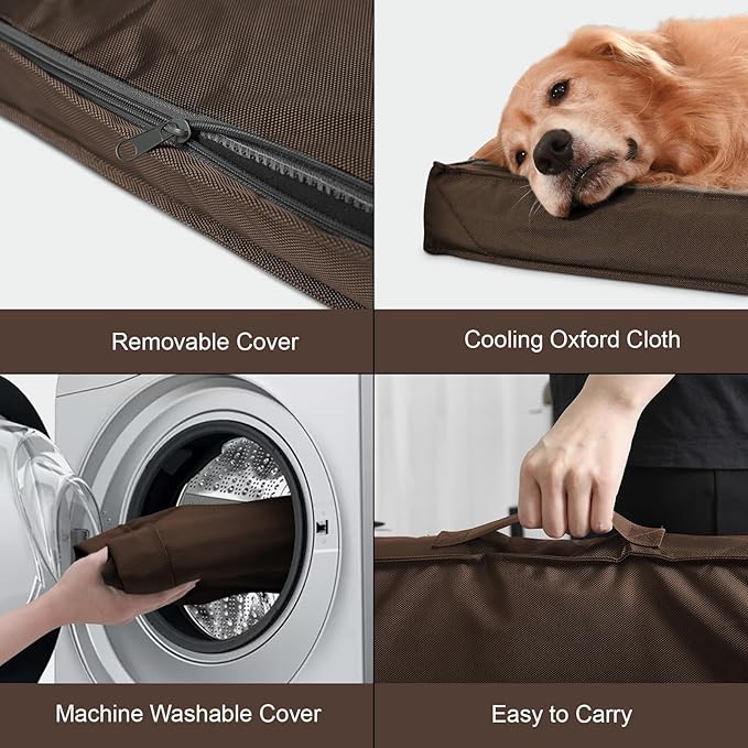 Outdoor Dog Bed for Small Dogs, Waterproof Dog Crate Bed for Small Dogs, Orthopedic Egg Crate Foam Puppy Beds with Washable and Removable Oxford Cover, Brown