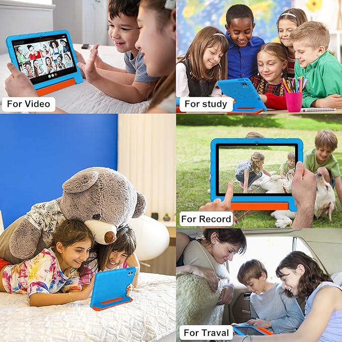 2025 Kids Tablet 10 inch Android 14 Tablets for Kid Octa-Core, 20GB+128GB (TF 1TB), Toddler Tablet with Shockproof Case, 2.4G+5G WiFi 6, Parental Control, Face Unlocked, Split Screen, BT5.0 (Blue)
