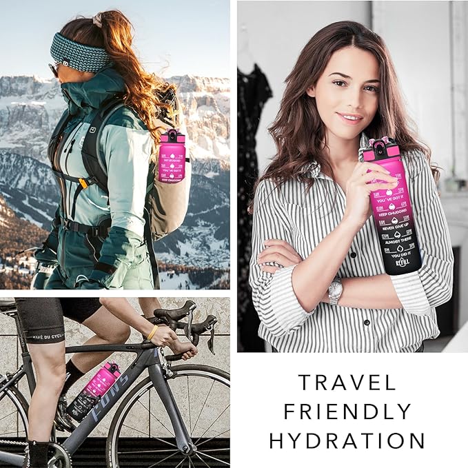 Hyeta 32 oz Water Bottles with Times to Drink and Straw, Motivational Water Bottle with Time Marker, Leakproof, Drinking Sports Water Bottle for Fitness, Gym and Outdoor