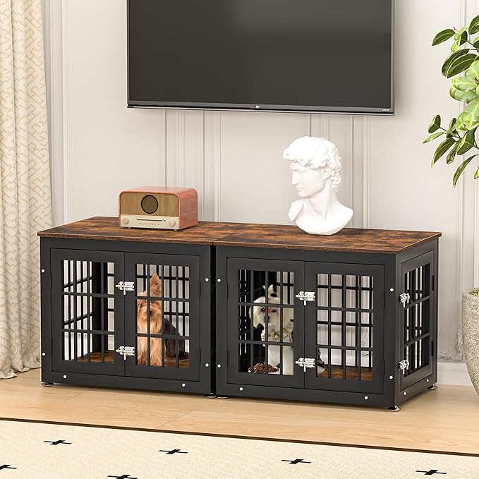26 Inch Heavy Duty Dog Crate Furniture for Small Dogs, Decorative Pet House End Table, Wooden Cage Kennel Furniture Indoor, Rustic Brown