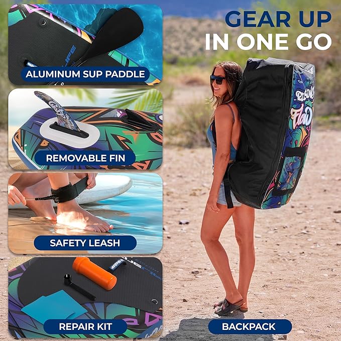 SereneLife Inflatable Stand Up Paddle Board with Premium SUP Accessories β Wide Stable Design with Non-Slip EVA Deck Pad for Adults and Youth of All Skill Levels, 350 lbs Capacity