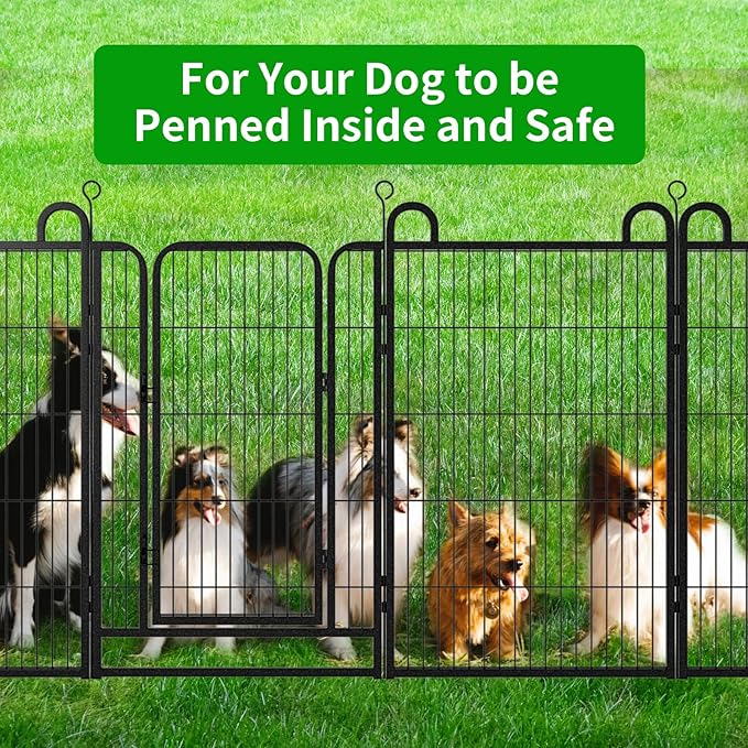 Dog Playpen Outdoor 16 Panels Heavy Duty Dog Fence 40" Height Anti-Rust with Doors Portable for RV Camping Yard, Total 36FT, 102 Sq.ft, Snowy Black