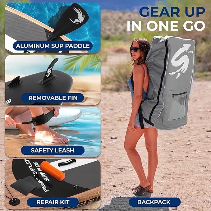 SereneLife Inflatable Stand Up Paddle Board with Premium SUP Accessories β Wide Stable Design with Non-Slip EVA Deck Pad for Adults and Youth of All Skill Levels, 350 lbs Capacity