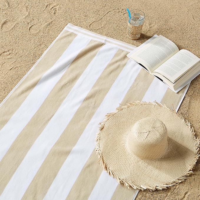 Great Bay Home 100% Cotton Velour 4 Pack Beach Towels 30" x 60" - Cabana Stripe Pool Towels - Quick Dry, Large Swim Towels (Multi Color)