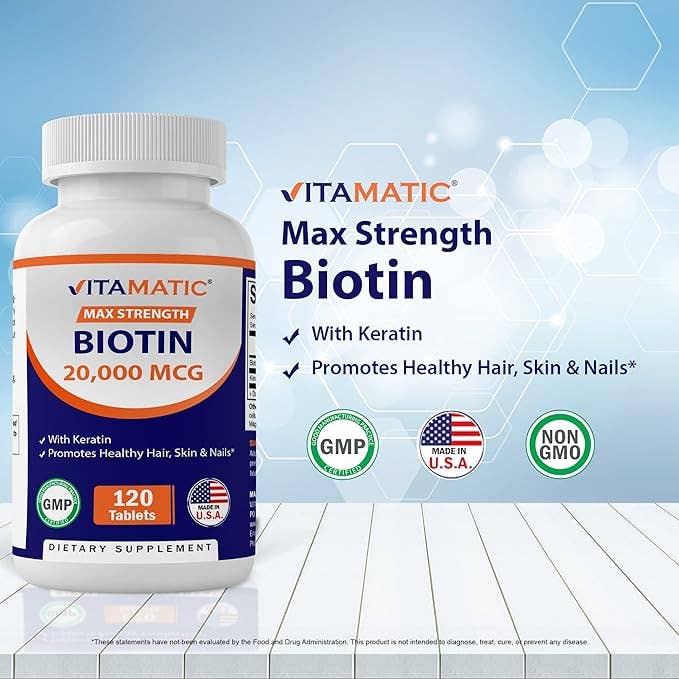 Vitamatic Biotin 20,000mcg with Keratin | 120 Veg Tablets