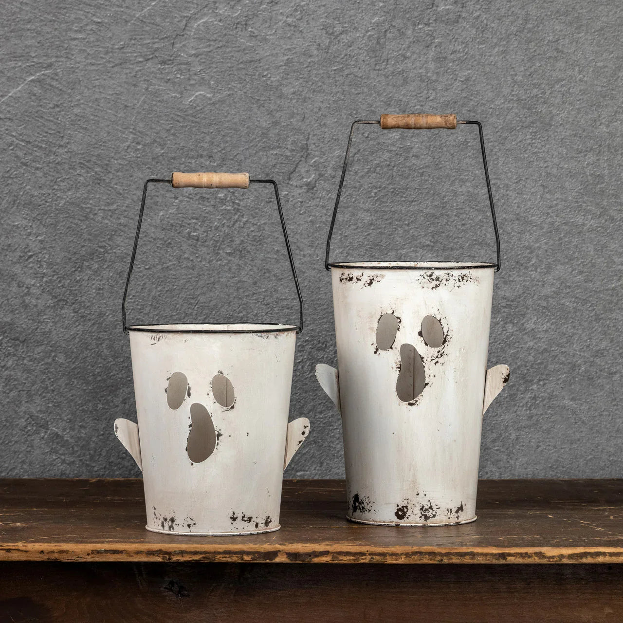 White Metal Ghost Bucket with Handle | 2 Sizes