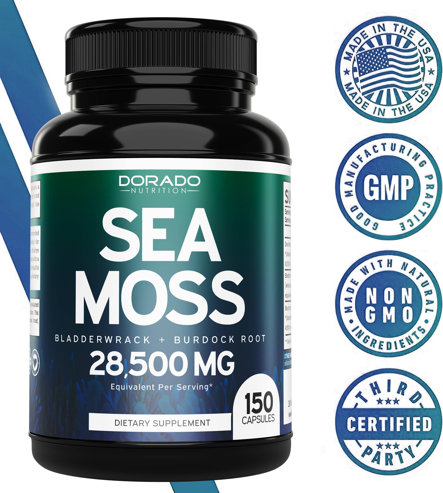 Sea Moss Capsules with Raw Bladderwrack (150 Capsules)