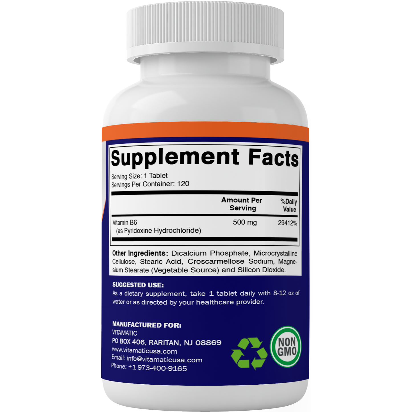 Vitamatic Vitamin B6 (Pyridoxine HCI) 500 mg | 120 Tablets
