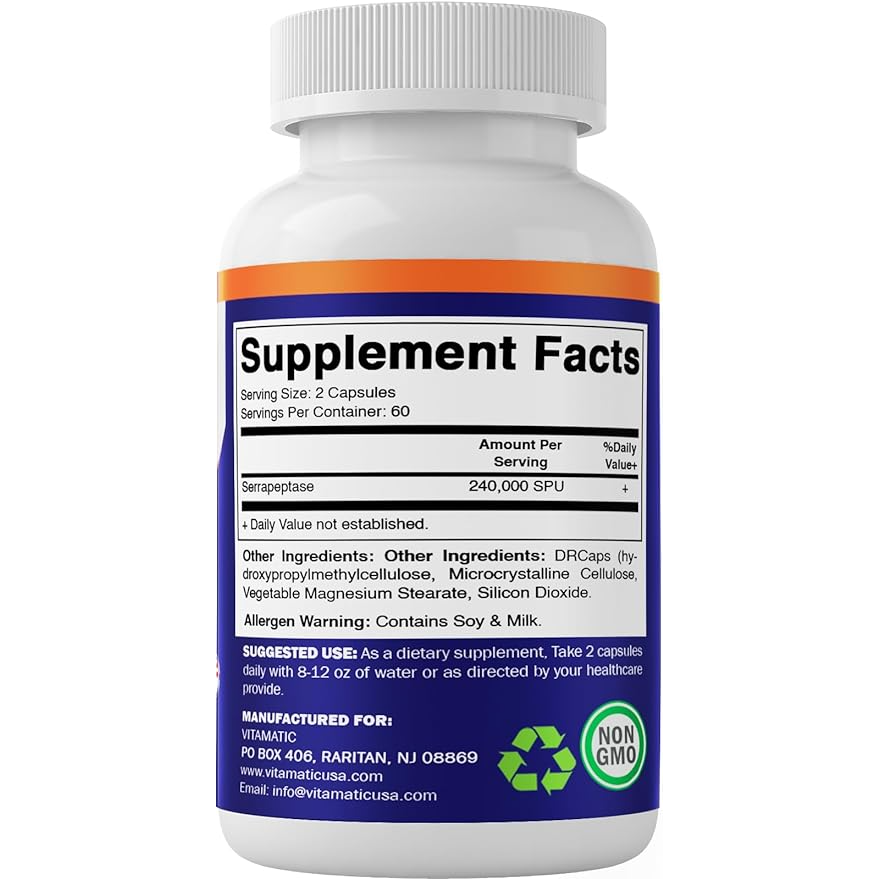 Vitamatic Serrapeptase 240,000 SPU Servings|120 DR Capsules