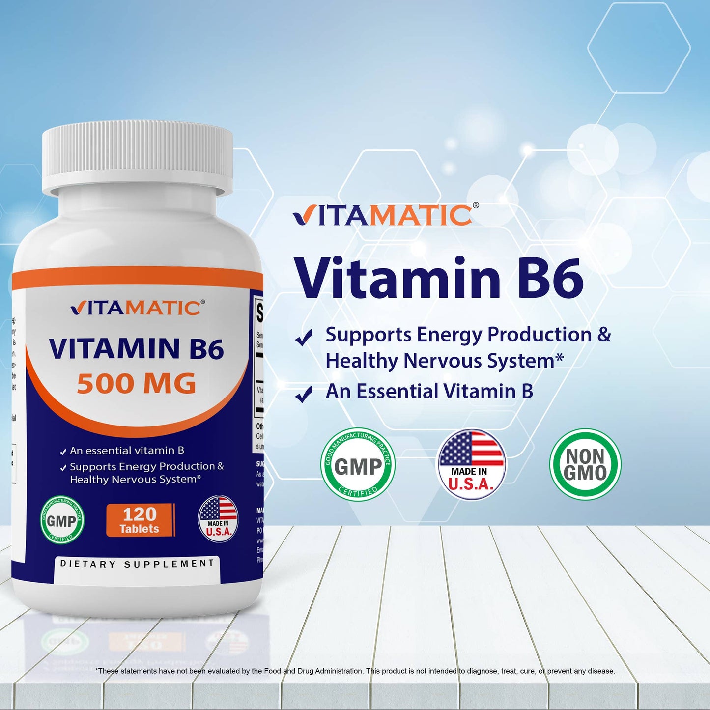 Vitamatic Vitamin B6 (Pyridoxine HCI) 500 mg | 120 Tablets