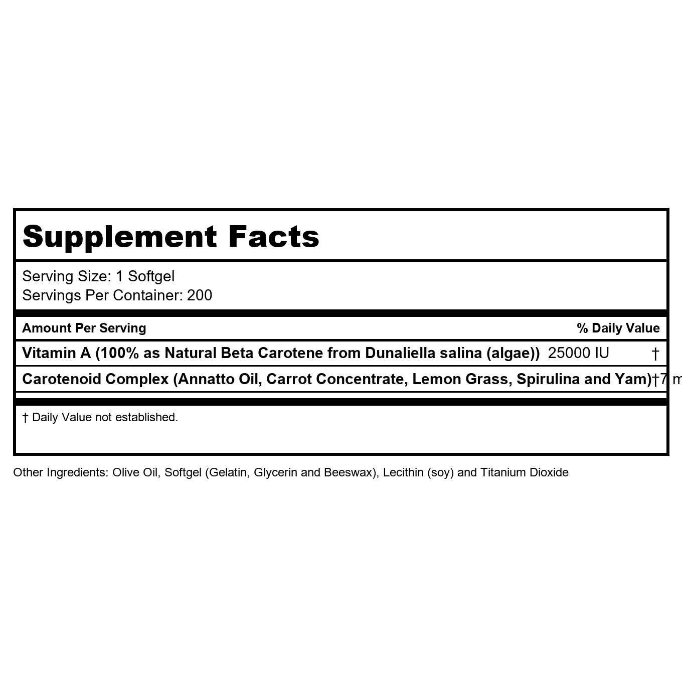 SOLARAY Food Carotene, Vitamin A as Beta Carotene 25000IU Carotenoids for Healthy Skin & Eyes, Antioxidant Activity & Immune System Support (076280041217) (200 CT)