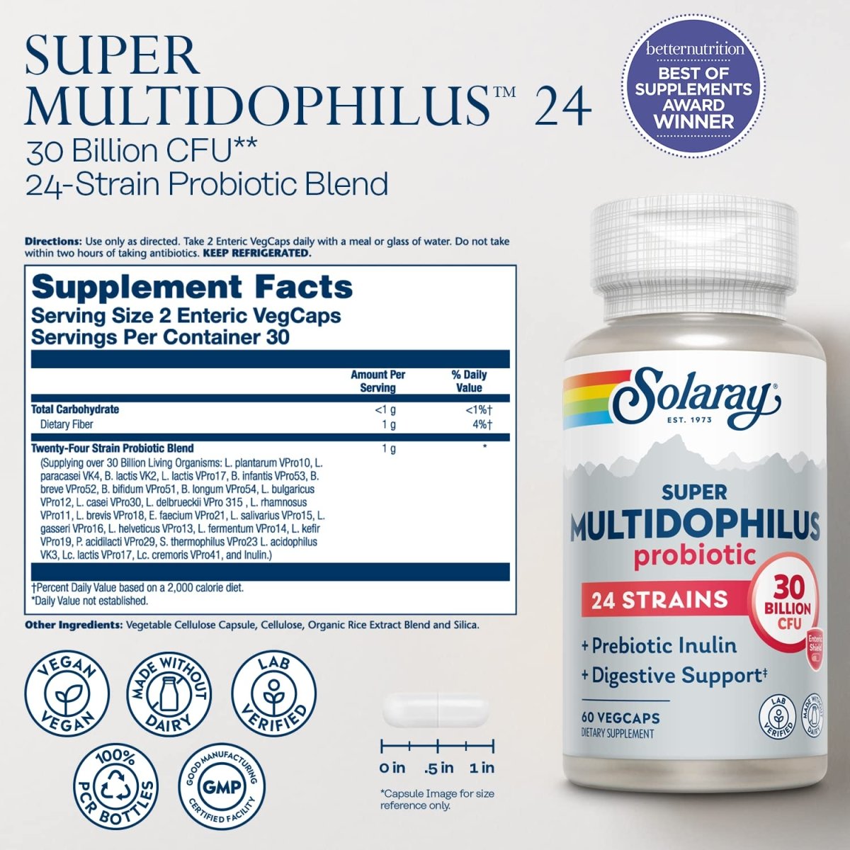 SOLARAY Super Multidophilus 24 Strain Probiotic 30 Billion CFU