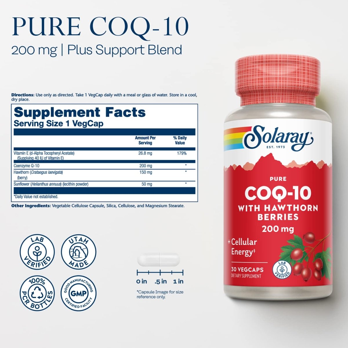 SOLARAY Pure CoQ-10 200 mg 30 VegCaps