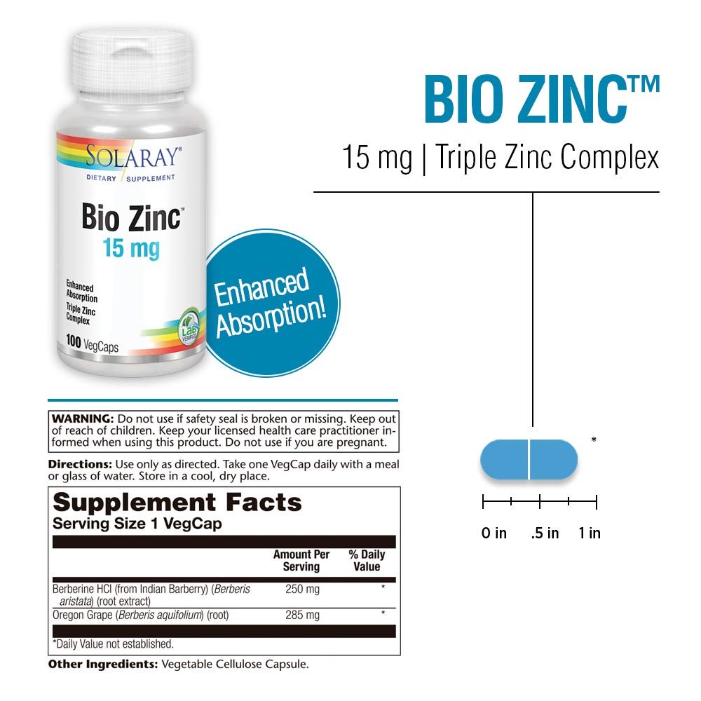 Solaray Bio Zinc 15 mg 100 VegCaps