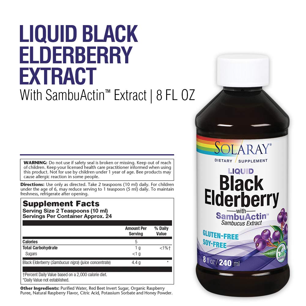 SOLARAY Liquid Black Elderberry Extract 24 Servings 8 fl oz