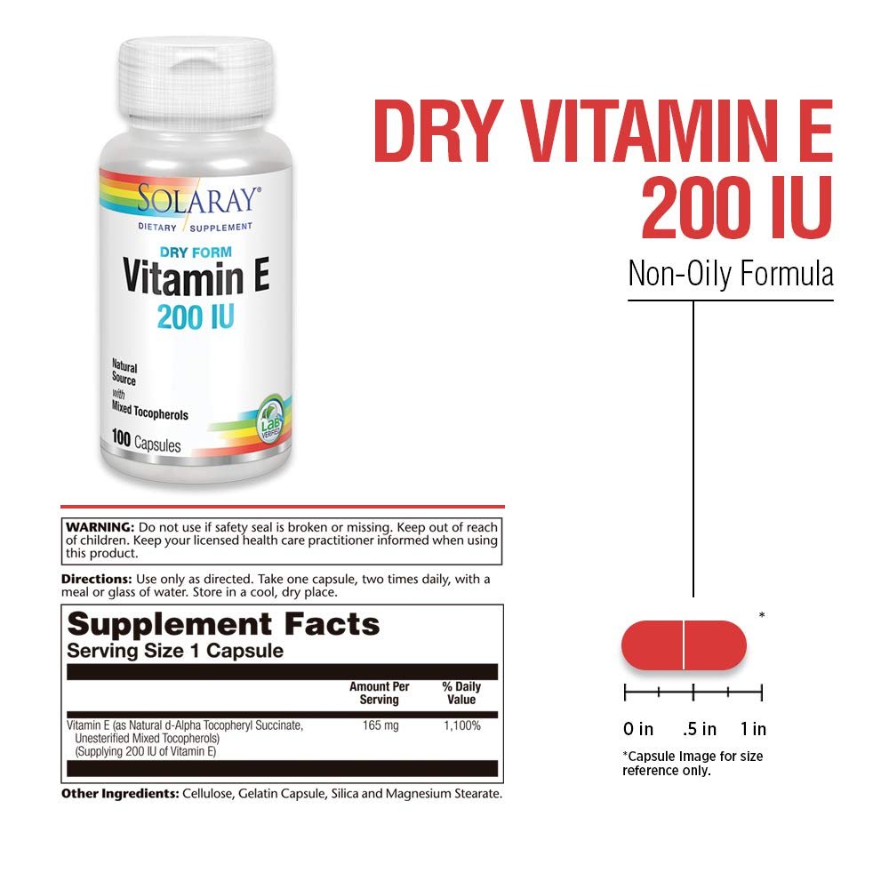 SOLARAY Vitamin E Dry 200 IU with Mixed Tocopherols - 100 Count