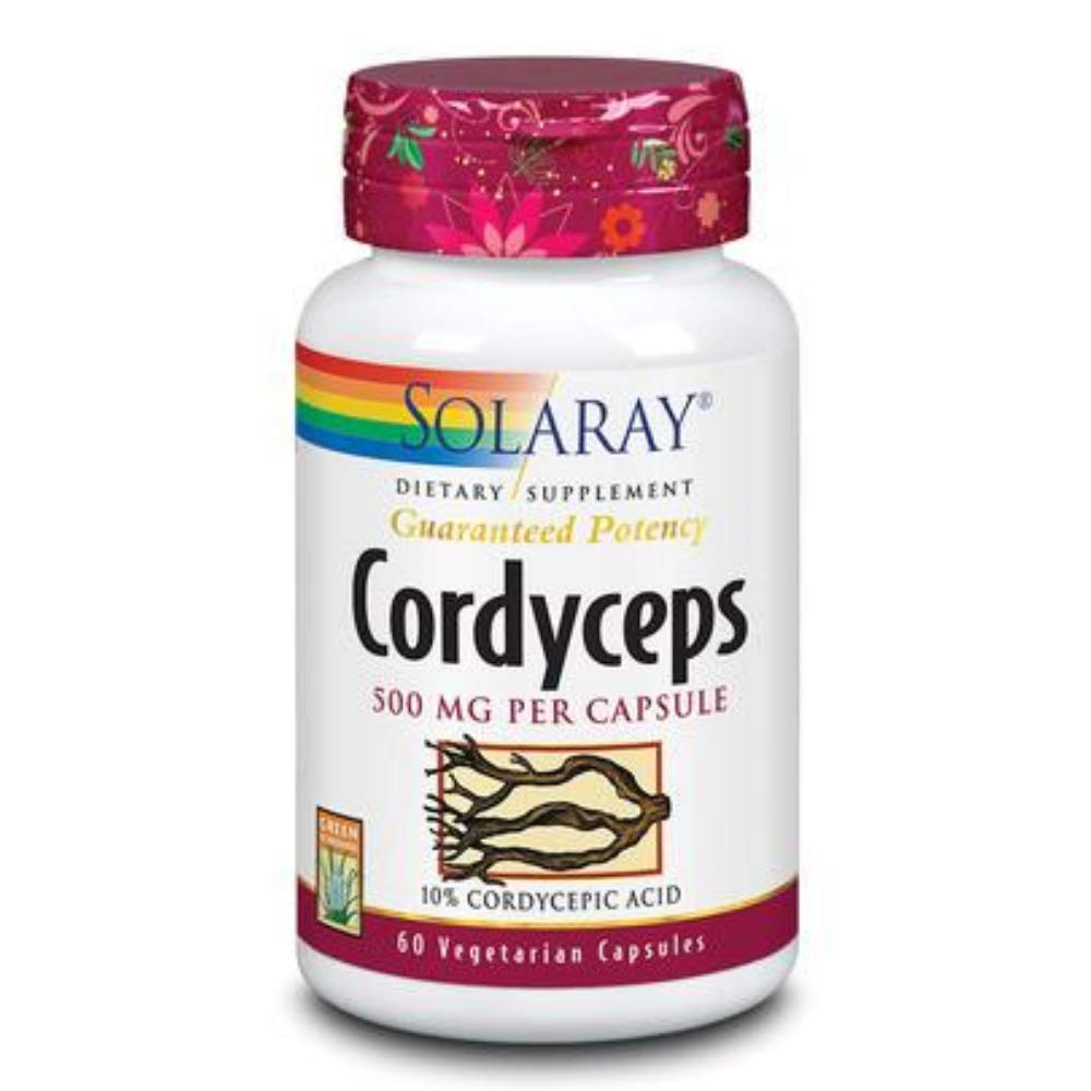 SOLARAY Guaranteed Potency Mushroom, Cordyceps Extract, Veg Cap (Btl-Plastic) 500mg 60ct