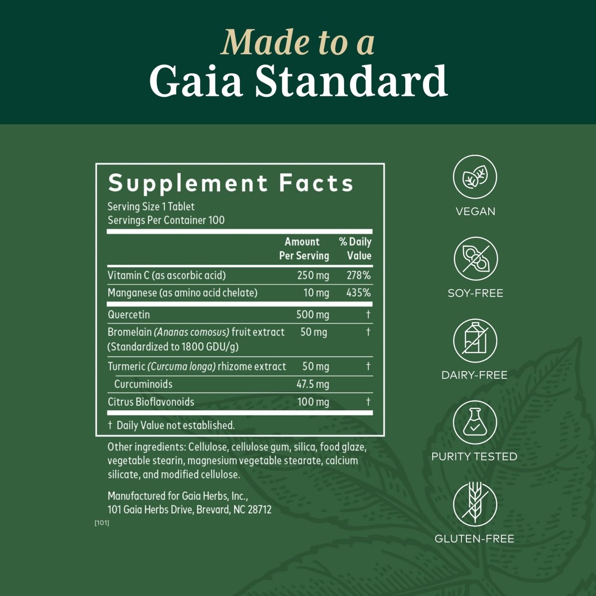 Gaia PRO Quercetin Synergy 500- 100 Vegan Tablets (100 Servings)