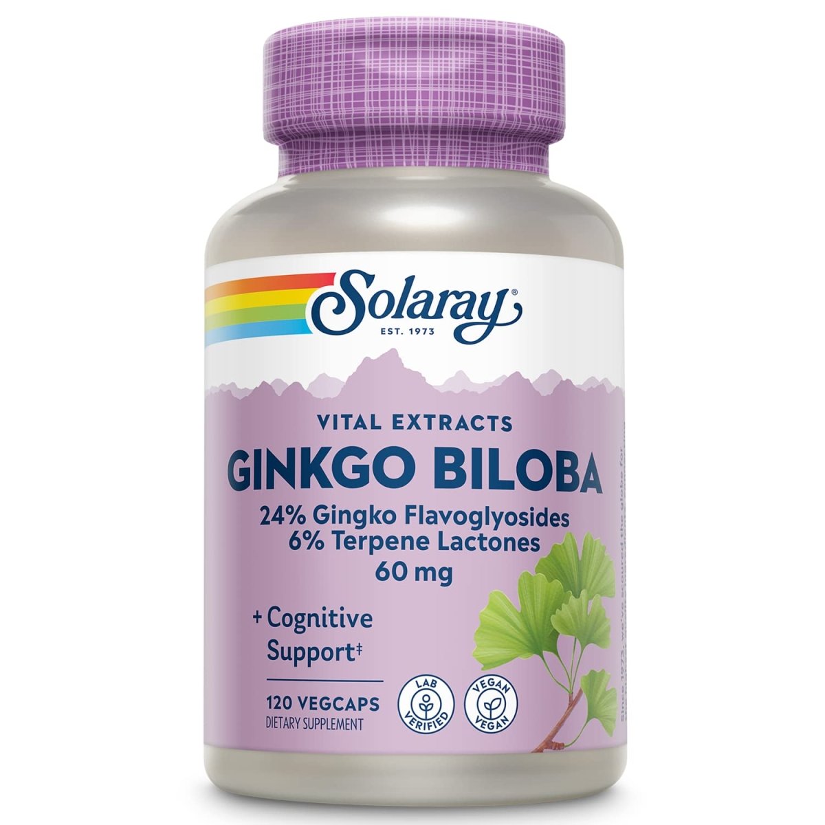SOLARAY Guaranteed Potency Ginkgo Biloba Leaf Extract, Veg Cap (Btl-Plastic) 60mg 120ct