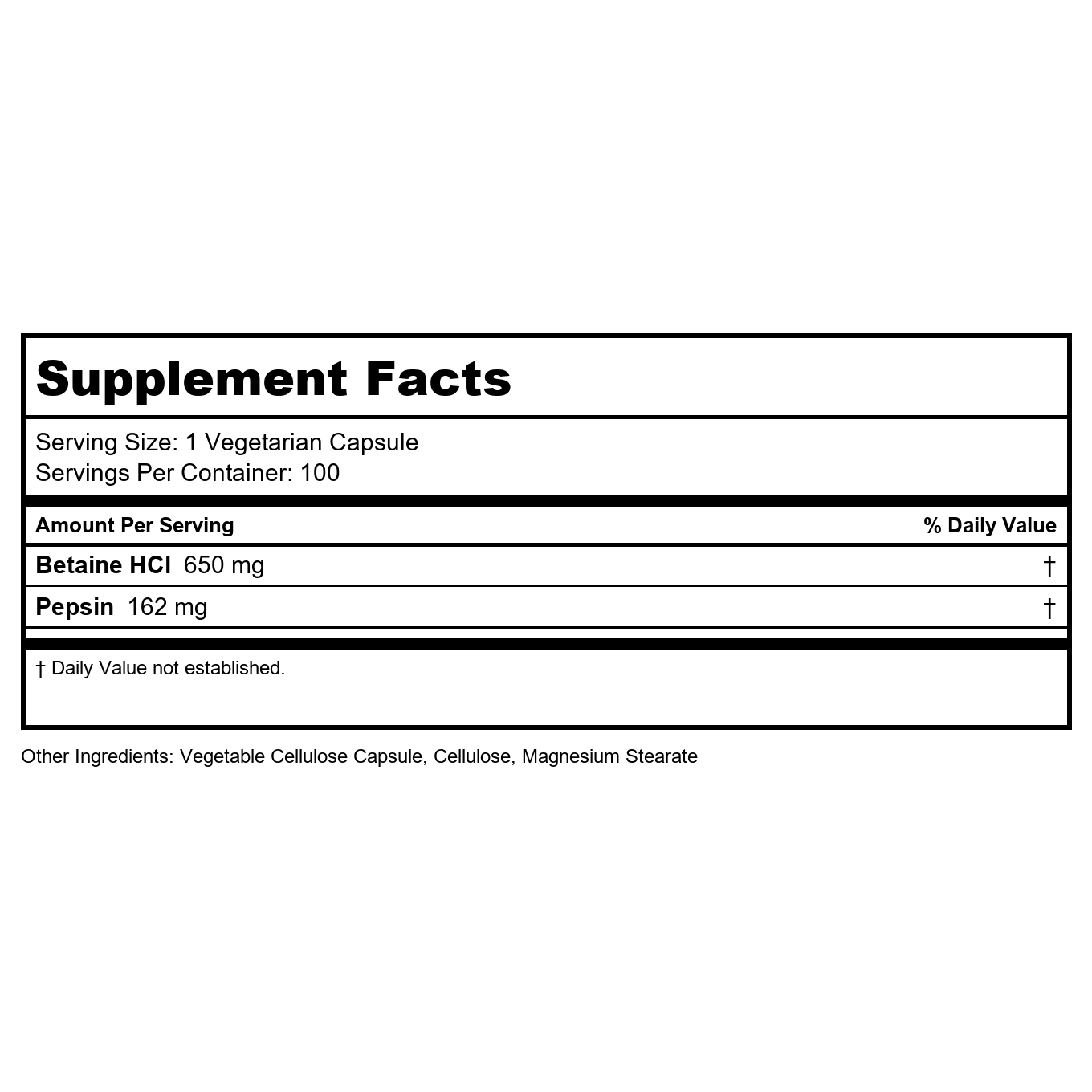 Solaray High Potency HCL + Pepsin 650 mg VCapsules, 100 Count
