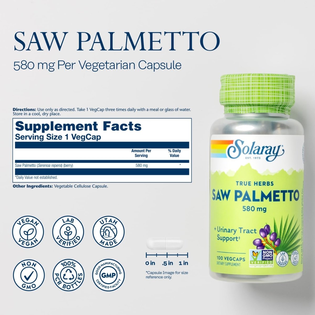 Solaray Saw Palmetto 580mg 100 Vcaps 1550
