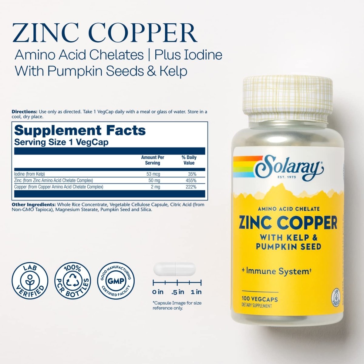 Solaray Zinc Copper Amino Acid Chelate - 100 VegCaps