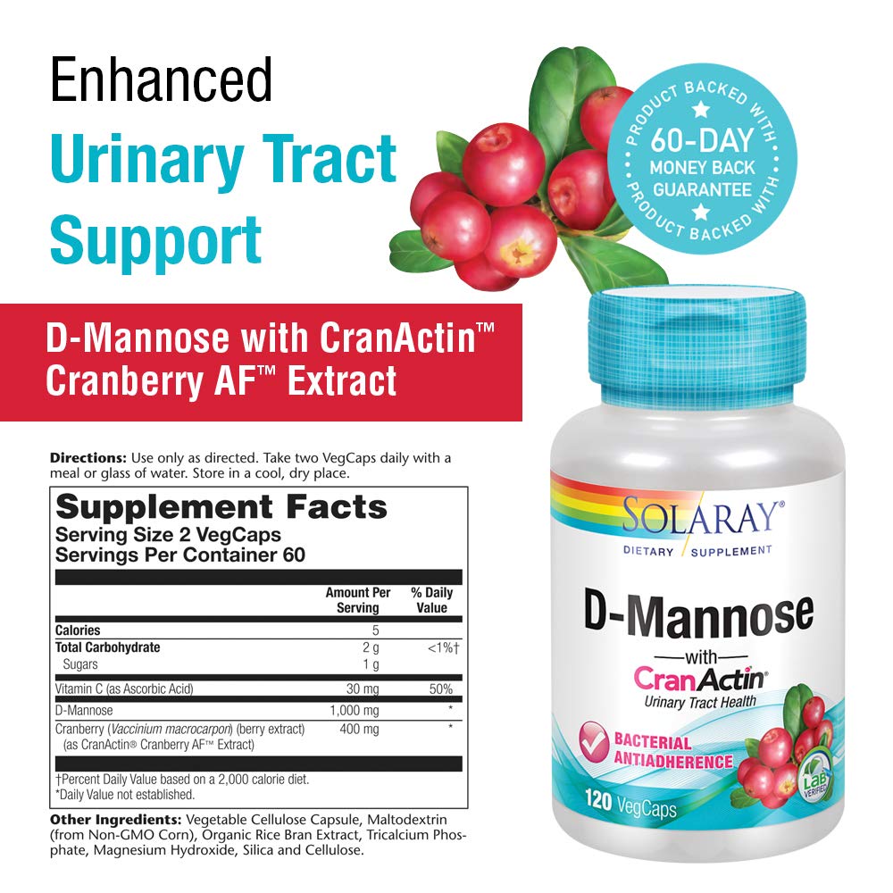 SOLARAY - D-Mannose with CranActin 1000mg - 120 Count
