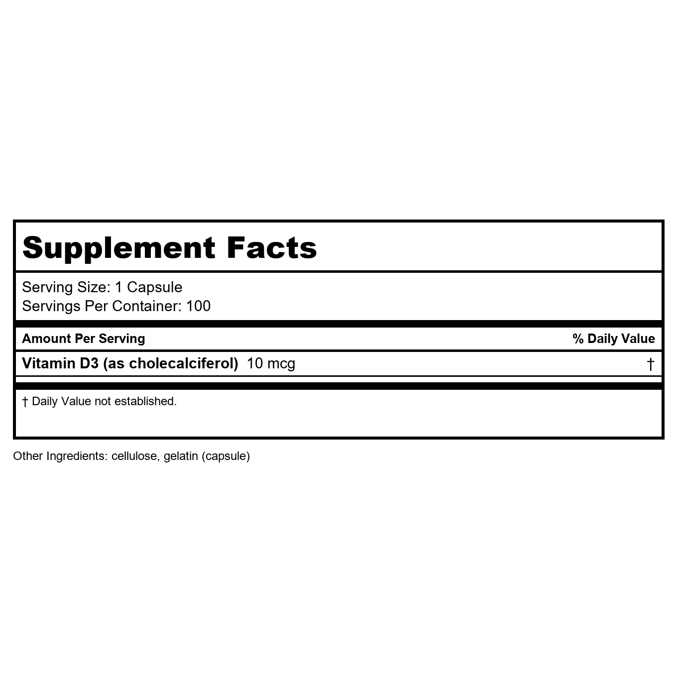 Nature's Way Vitamin D3 Dry Form, Supports Healthy Bones and Immune Function, 10mcg Per Serving, 100 Capsules