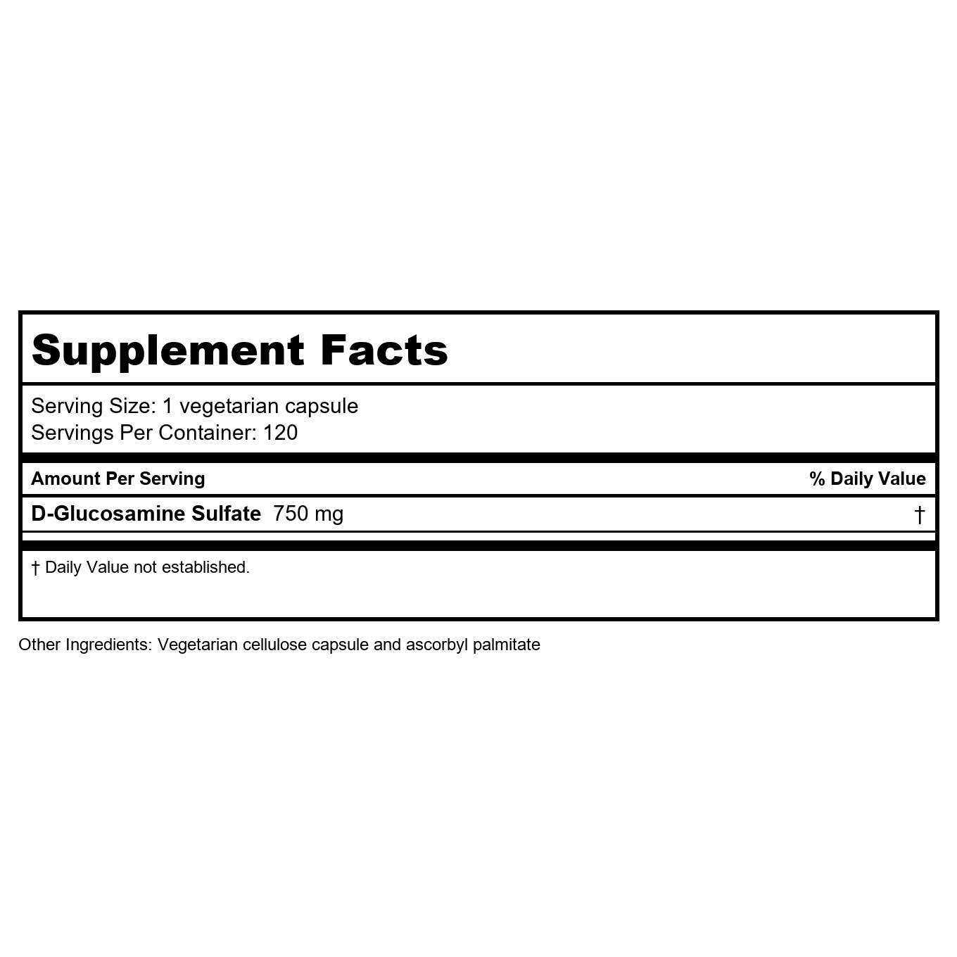 Vital Nutrients Glucosamine Sulfate 750mg 120 Vcaps