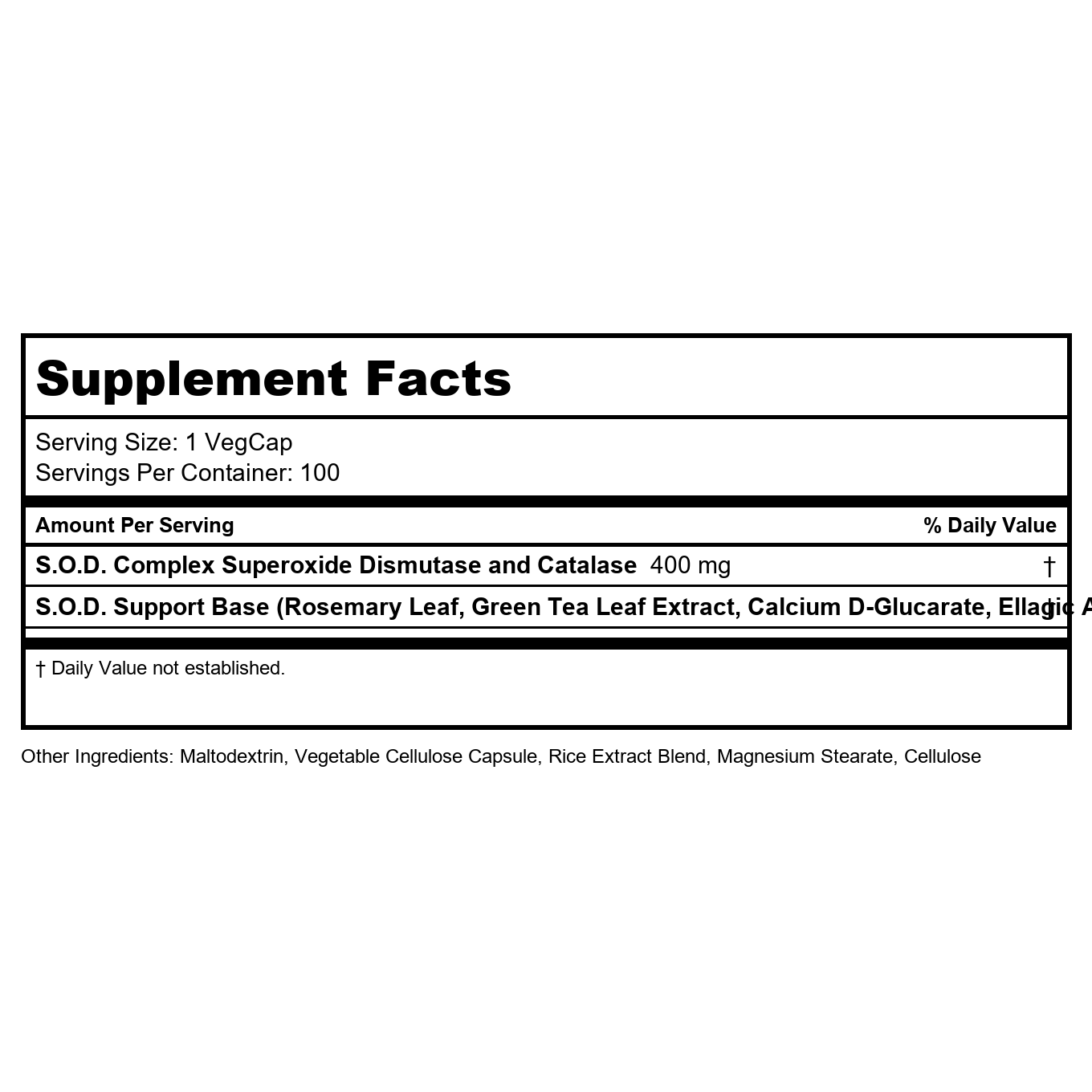 Solaray S.O.D. 2000 Plus 400mg 100 Vcaps 8930