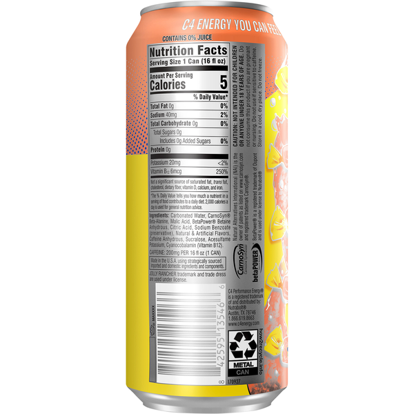 C4 Zero Sugar Sport + Fitness Jolly Rancher Peach Energy Drink