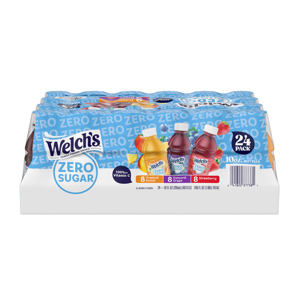 Welch's Zero Sugar Drink Variety Pack, Tropical Punch / Strawberry / Concord Grape, 10 fl oz On-the-Go Bottle (Pack of 24)
