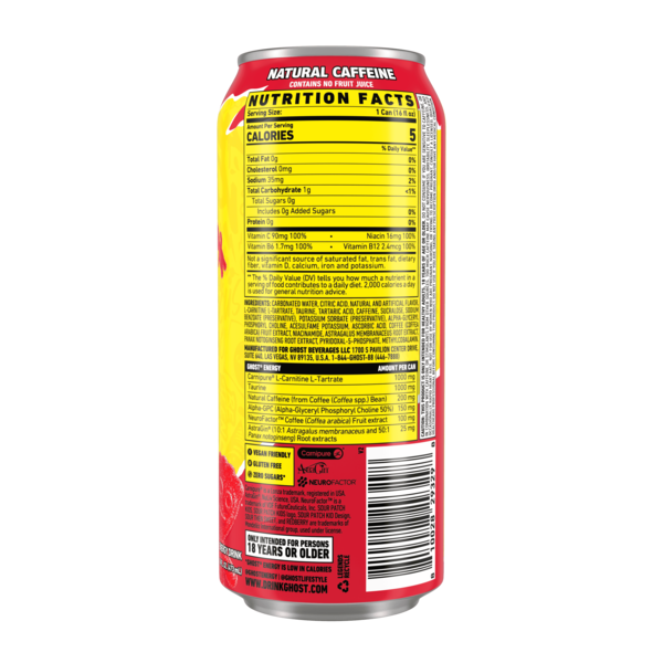 GHOST Zero Sugar Energy Drink, Sour Patch Kids Redberry