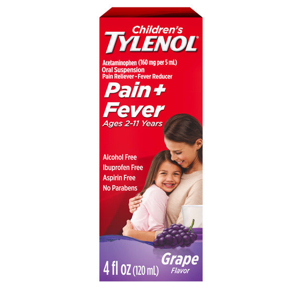 TYLENOL Pain + Fever Relief Cold Medicine, Grape, 4 fl. oz