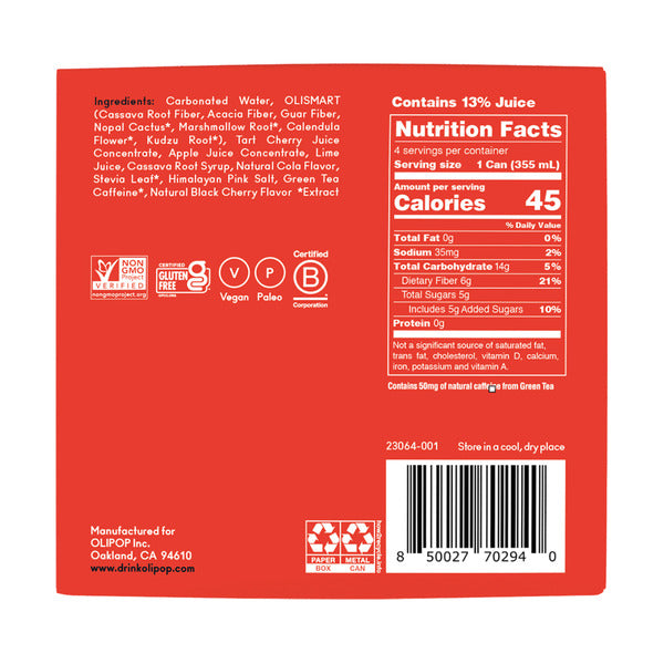 OLIPOP Prebiotic Soda, Cherry Cola, Shelf Stable