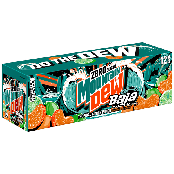 Mountain Dew Baja Cabo Citrus Zero Sugar Tropical Punch Soda Cans