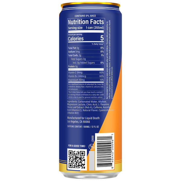 Liquid Death Sparkling Energy, Orange Horror (Orange and Cream)