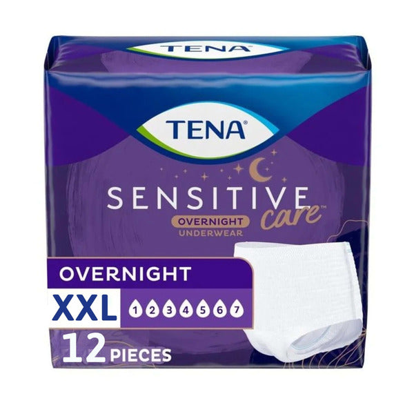 TENA Intimates Women Overnight Incontinence Underwear, XXL, 12 Count (Waist size 47in to 66in)