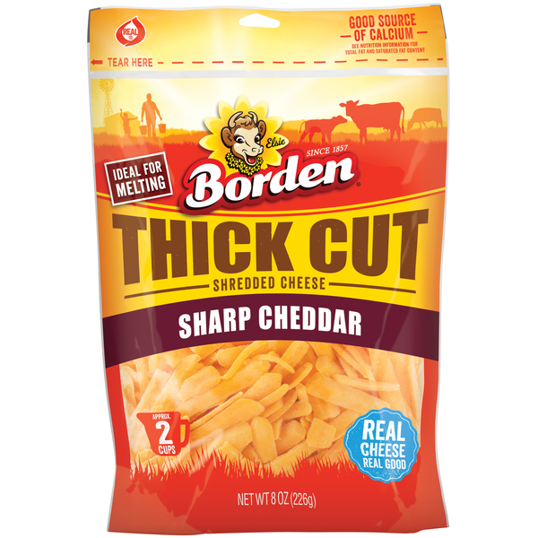 Borden Thick Cut Shredded Cheese, Sharp Cheddar