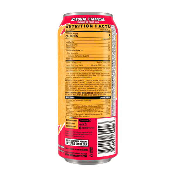 GHOST Zero Sugar Energy Drink, Strawbango