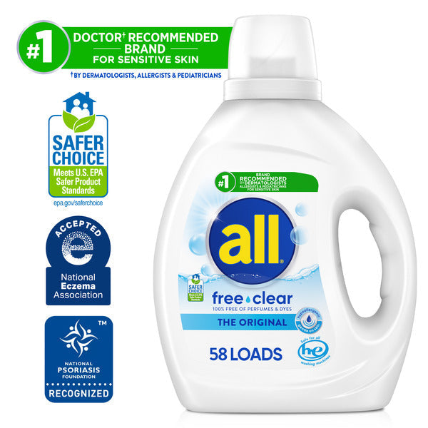 All Liquid Laundry Detergent, Free Clear, 73 Fluid Ounces, 58 Loads