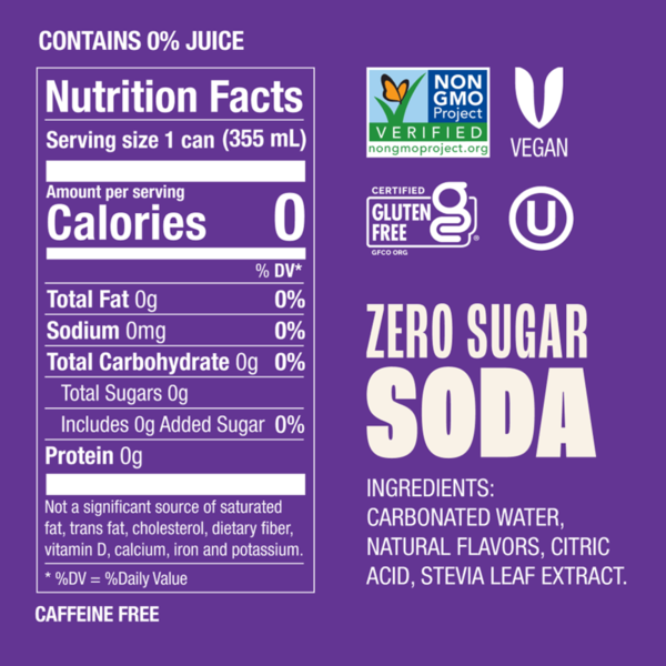 Zevia Soda, Zero Sugar, Grape