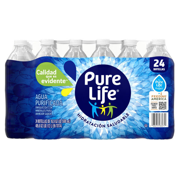 PURE LIFE Purified Water, 16.9 Fl Oz / 500 mL, Plastic Bottled Water (24 Pack)