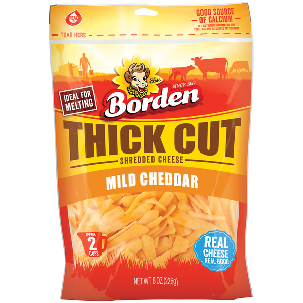 Borden Thick Cut Shredded Cheese, Mild Cheddar