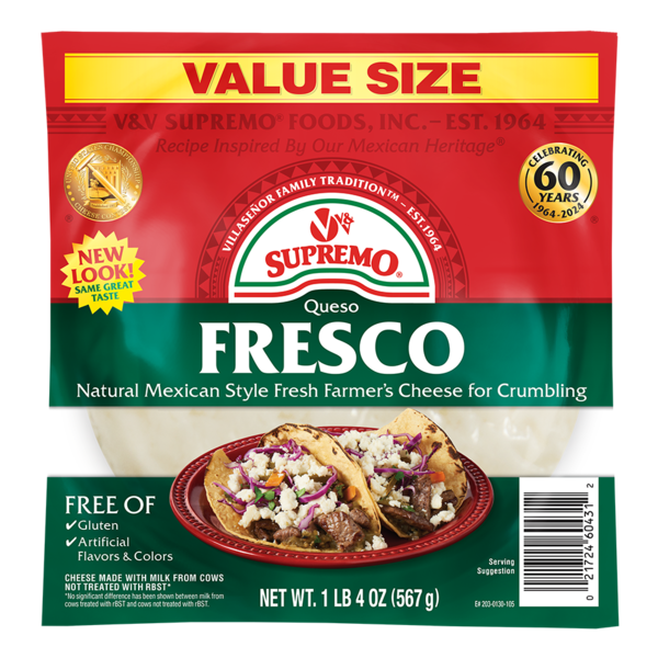 V&V Supremo Queso Fresco Cheese Chunk, Mexican Style, Fresh Farmer's