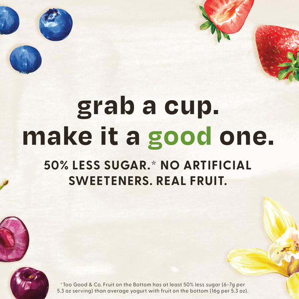 Too Good & Co. Fruit on the Bottom Blueberry Lemon Yogurt-Cultured Low Fat Milk Product, Smooth and Creamy Adult Snacks with Real Fruit, 5.3 oz Cup
